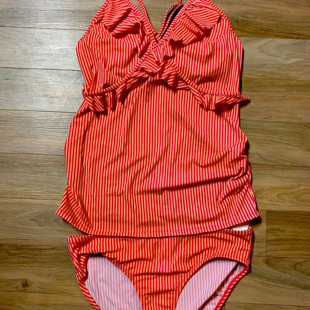 Striped multi tone tankini